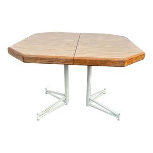 Late 20th Century Vintage Octagonal Formica Metal Base Kitchen Dining Table With Leaf