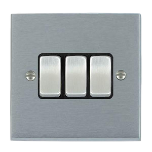 Hamilton Litestat 96R23SC-B Cheriton Victorian Satin Chrome 3 Gang 2 Way Single Pole Plateswitch With Black Insert 10AX
