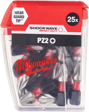 Milwaukee 4932430864 25 Piece Shockwave Impact Duty Screwriver Bits PZ2 25mm