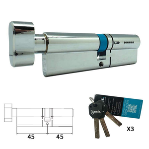 3 Star Euro Thumbturn Lock Cylinder - Thumb/Key - 45/45mm - Chrome 
