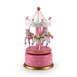 Precious Pink and White with Gold Accents Animated Musical Carousel