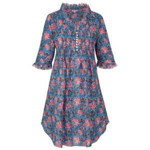 Annabel Cotton Tunic In Wedgewood & Pink Flower (XXXL)