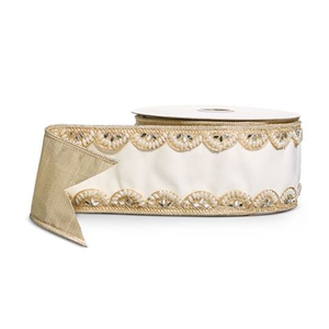 Raz - Vintage-Style Ivory Beaded Wired Ribbon 10x457cm
