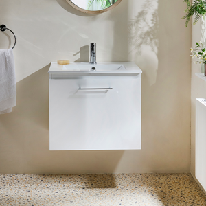 Milano Lurus - White 600mm Wall Hung Modern Vanity Unit with Basin and Chrome T-Bar Handle