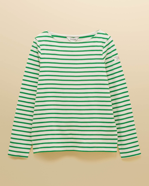 Joules New Harbour Womens Striped Breton Top - White/Green Stripe