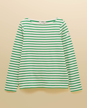 Joules New Harbour Womens Striped Breton Top - White/Green Stripe