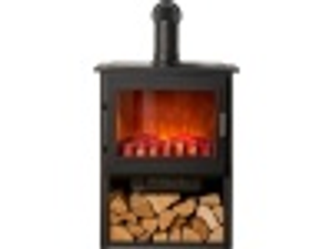Sureflame Marlow 3-Sided Electric Stove with Log Storage in Black & Angled Stove Pipe