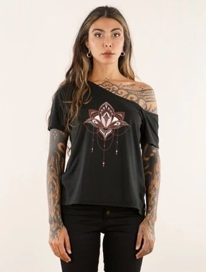'T-shirt imprimé à épaule dénudée "Anitaya", Noir et marron'