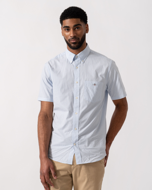 GANT Mens Regular Fit Classic Poplin Gingham Short Sleeve Shirt - 455 Light Blue