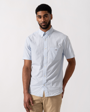 GANT Mens Regular Fit Classic Poplin Gingham Short Sleeve Shirt - 455 Light Blue