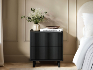SOLACE+CO Velmor 2 Drawer Ribbed Bedside Table Black