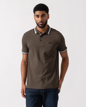 BOSS Green Mens Paddy Cotton-Piqué Polo Shirt with Contrast Logo - Open Beige 297