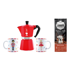 Zestaw Bialetti - Nutcracker kawiarka Moka Express 6tz + 2 kubki 300ml + kawa Perfetto Moka Nocciola 250g