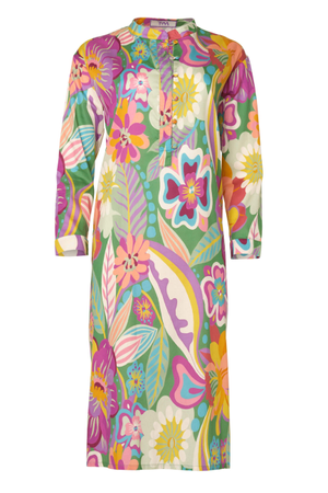 The Andrea Cotton Floral Banded Collar Relaxed Shirt Dress (L)