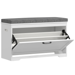 HOMCOM Banco Zapatero Moderno con Asiento Acolchado Estante Ajustable para 8 Pares de Zapatos para Entrada 80x30x50 cm Blanco