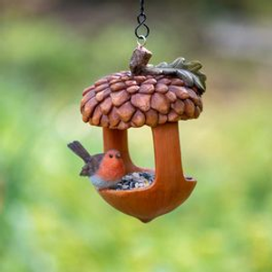 Acorn Bird Feeder With Robin Polystone