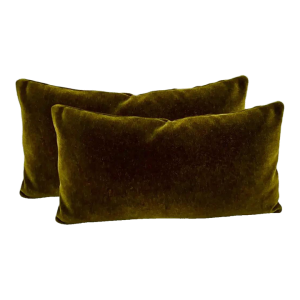 Plush Olive Brown Lumbar Pillows - A Pair