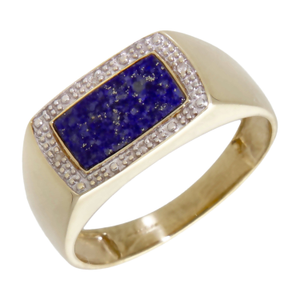 Pre-Owned 9ct Yellow Gold Lapis Lazuli & Diamond Set Signet Ring