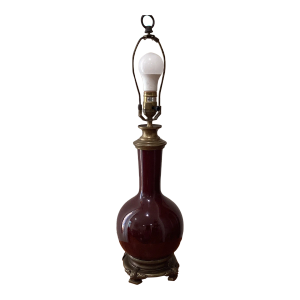 Vintage Porcelain Sang De Boeuf Baluster Glazed Lamp/Vase Burgundy Color on Brass Base Signed