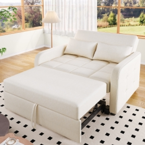 Multifunctional Folding Sofa Bed with Adjustable Backrest and 2 Cushions, Daybed Ideal for Small Flats, 127L x 75-180W x 94H cm, Off White