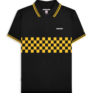 Lambretta Mens Two Toned Tipped Checked Polo Shirt - XL / Black/Gold