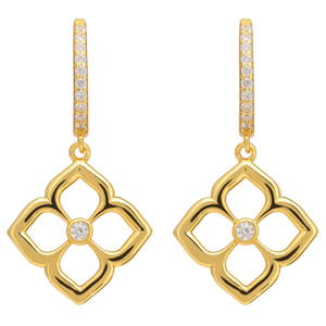 Open Pointed Clover Flower Drop Earrings Gold
