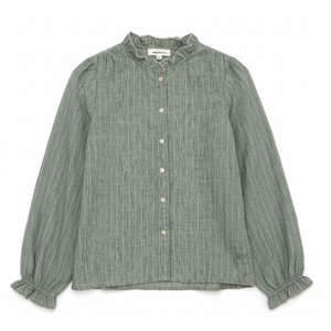 Sage Green Stripe Ruffle-Neck Blouse (M/L)