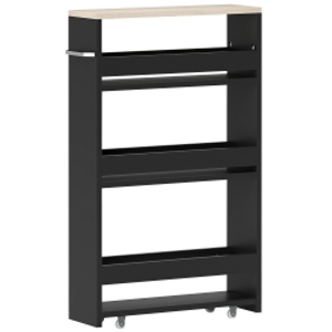 kleankin Carrito Auxiliar con Ruedas de 3 Niveles Carrito de Cocina Estrecho con 3 Estantes Tablero y Asa 48x15x80 cm Negro