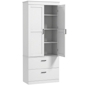 HOMCOM Freestanding Kitchen Cabinet with Adjustable Shelves and Two Wide Drawers for Living Room, Kitchen, White
