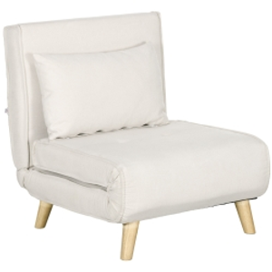 HOMCOM Sillón Cama Individual 2 en 1 Sofá Cama Plegable con Respaldo Ajustable y Cojín para Sala Dormitorio 72x78x79 cm Crema