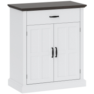 HOMCOM Aparador para Salón Rústico con 2 Puertas 1 Cajón Estante Ajustable para Comedor Entrada Blanco 75,2x40x91,5 cm