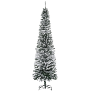 HOMCOM Artificial Christmas Tree 225 cm Pencil Pine with Snow, 738 Tips for Indoor