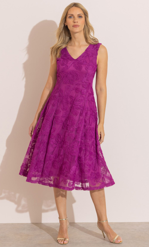Floral Mesh Midi Dress - Cerise