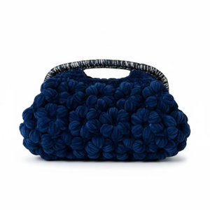 Midnight Sapphire Blue Velvet Knitted Designer Bag – Elegant, Soft, And Unique