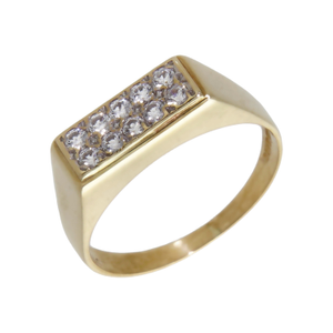 Pre-Owned 9ct Yellow Gold 2 Row Cubic Zirconia Signet Ring