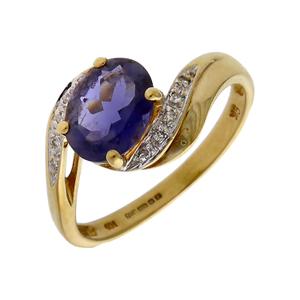 Pre-Owned 9ct Yellow Gold Iolite & Diamond Twist Ring