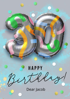 Happy Birthday Silver Balloons 30th Birthday Card