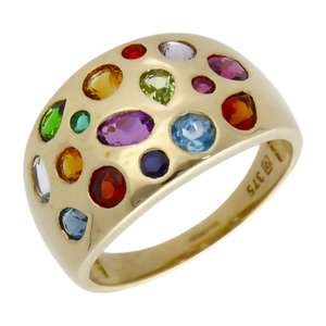 Pre-Owned 9ct Yellow Gold Multi Gemstone Set Domed Dress Ring