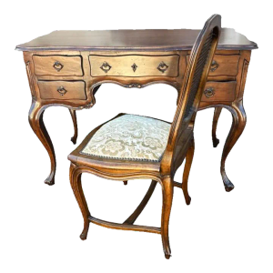 Vintage Walnut Louis XV Writing Desk and Chair Made in Italy - Mid 20th Century