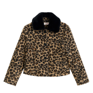 Apple Animal Teddy Faux Fur Collar Jacket - Black (S)