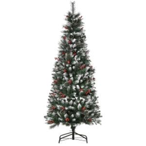 HOMCOM Árbol de Navidad Artificial 180 cm con 539 Ramas 51 Bayas Hojas de PVC Decoración Navideña para Interiores Verde
