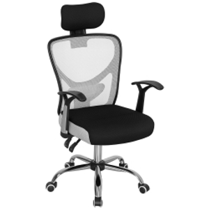 Vinsetto Silla de Escritorio Giratoria con Altura Ajustable Respaldo Reclinable Reposacabezas Regulable y Soporte Lumbar Gris
