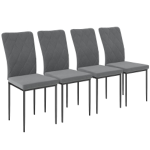 HOMCOM 4-Piece Set Dining Chairs in Velvet Look, Modern Upholstered Chairs with Metal Legs, for Dining Room, Bedroom, Kitchen, Gray