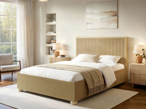 SOLACE+CO Theo Ribbed Ottoman Bed with Solid Base Light Oak Effect