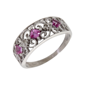 Pre-Owned 9ct White Gold Pink Topaz Filigree Dress Ring