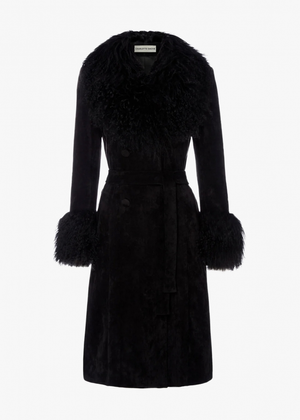 Penny III 70's Black Mongolian Trim Longline Coat