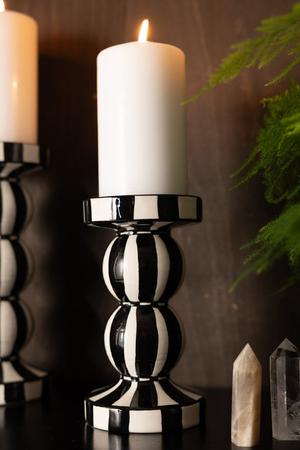 Black & White Stripe Pillar Candle Holder - Short