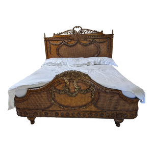 Majestic King Size French Style Bed Frame With Heavy Carvings on Head and Foot Boards.