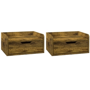 HOMCOM Floating Nightstands Set of 2, Wall Mounted Bedside Table with Drawer for Bedroom, Rustic Brown