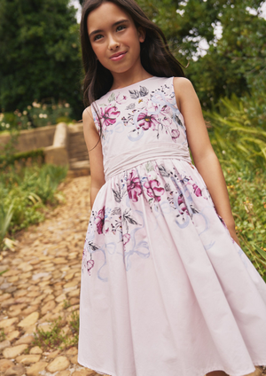 Elisa Blush Print Bow Back Dress